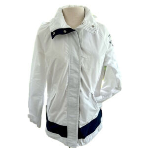 Nautica White Size Large Raincoat Windbreaker Jacket Long Sleeve Hood